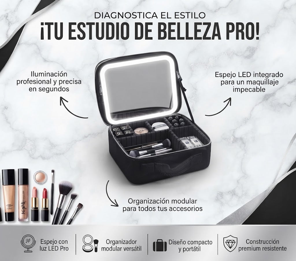 Maletín de Maquillaje Con Espejo Led Organizador Pro