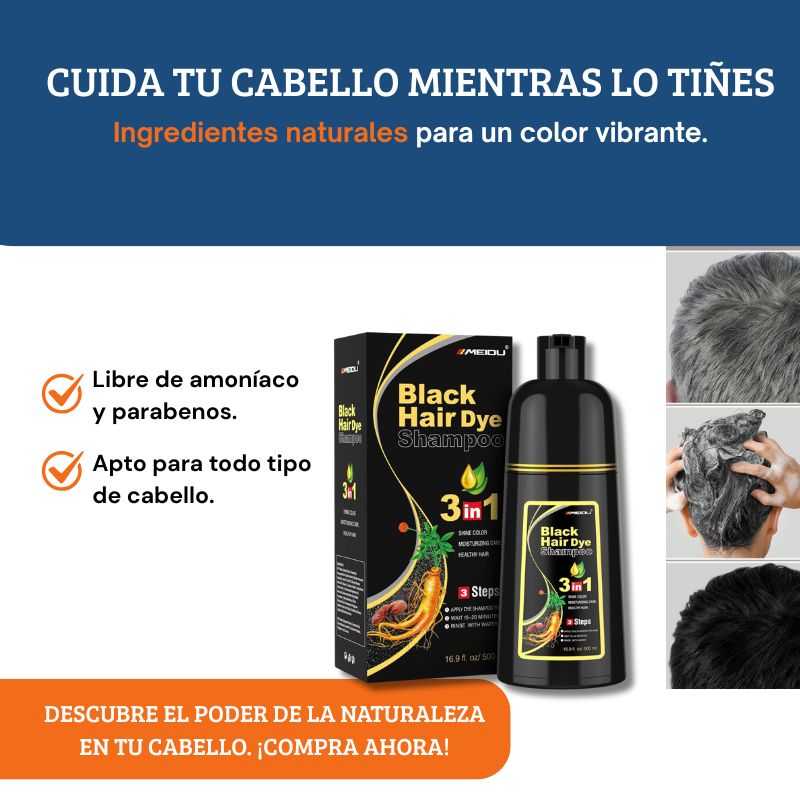 Shampoo Black Hair Dye 3 en 1