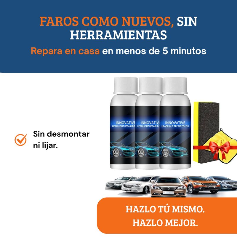 Líquido reparador de faros de coche
