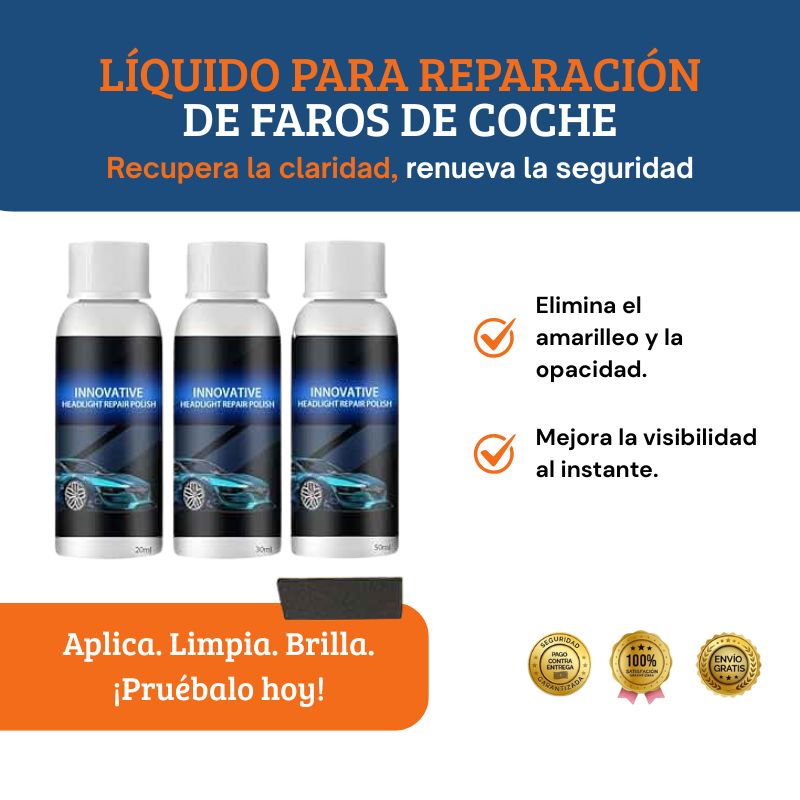 Líquido reparador de faros de coche