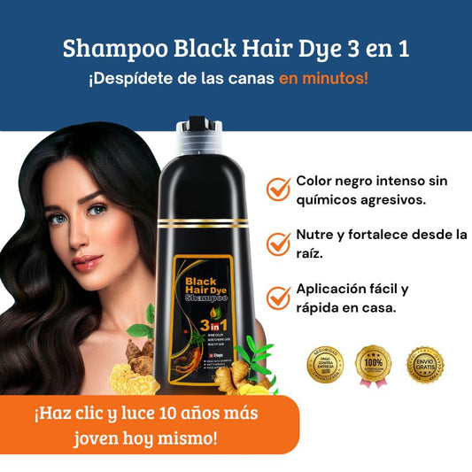 Shampoo Black Hair Dye 3 en 1