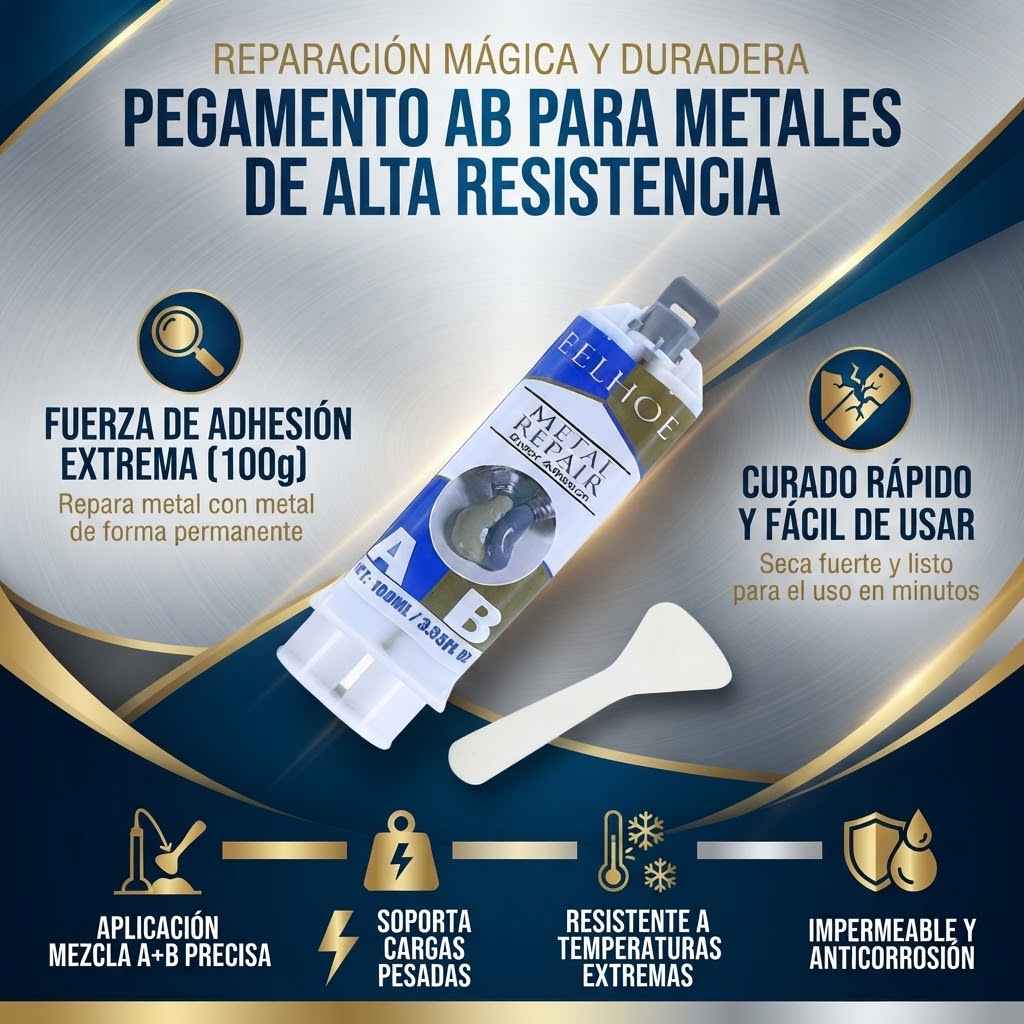 Pegamento Mágico Reparador de Metales AB (100 g)| Adhesivo Epoxi para Metal