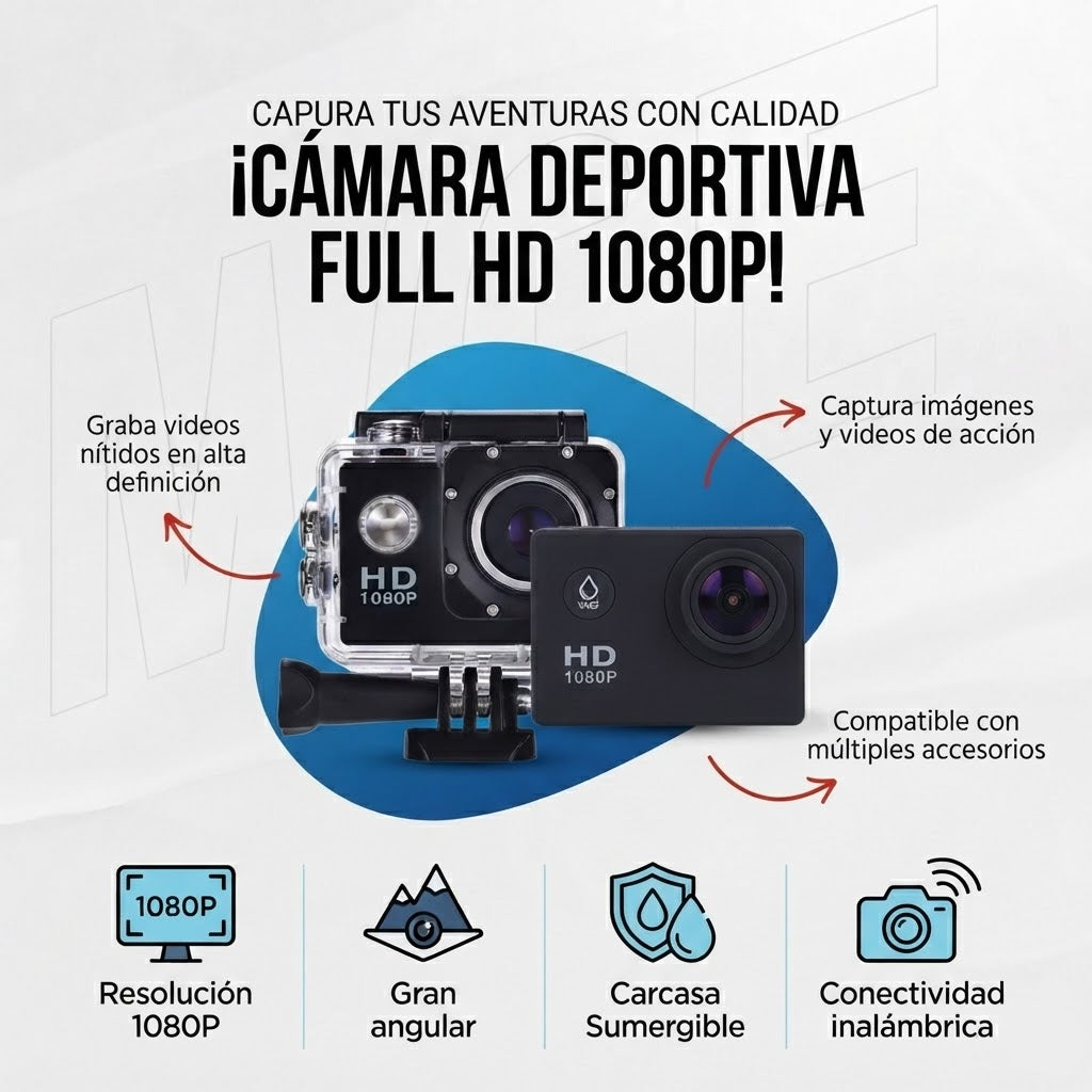 Cámara Deportiva Full HD 1080P