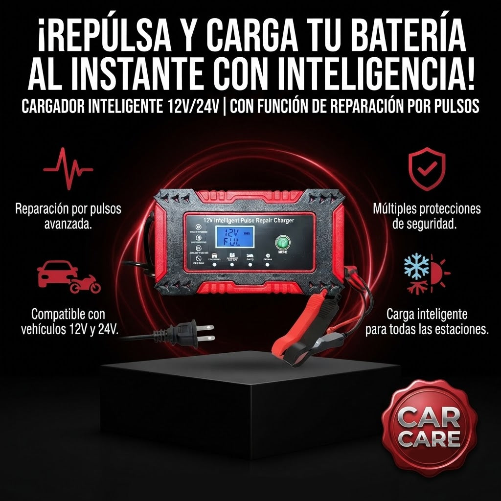 Cargador Inteligente de Carro 12 V/24V Con Función de Reparación por Pulsos