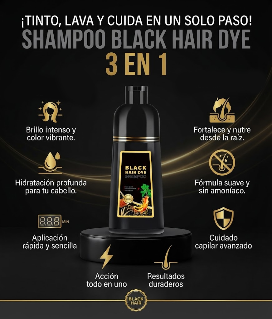 Shampoo Black Hair Dye 3 en 1